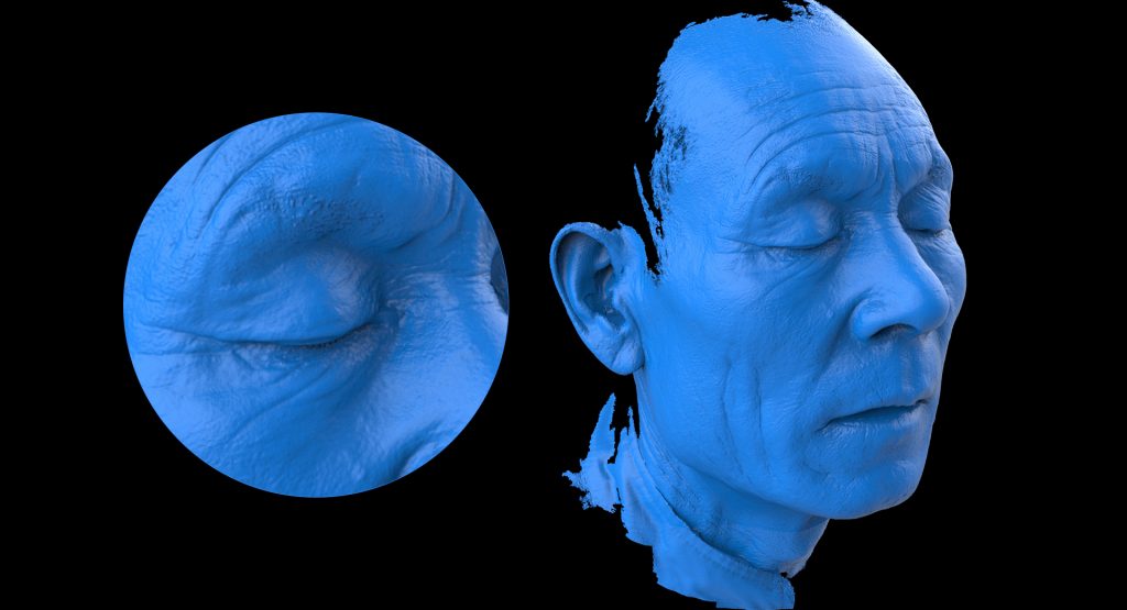 Face scanning-clearly showing details such as wrinkles