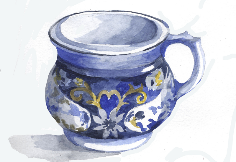 An example of a 2D sketch of a small porcelain vase.