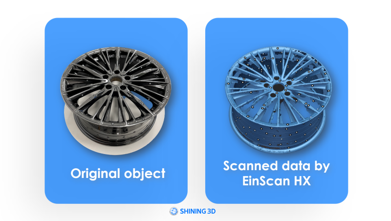Superficies reflectantes y brillantes - Objeto original y datos escaneo con EinScan HX