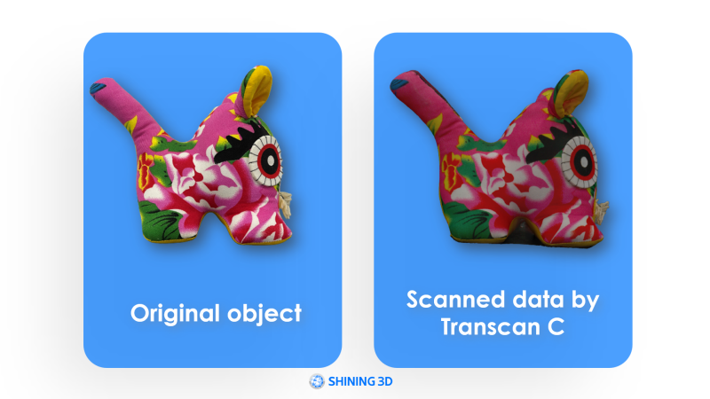 Escaneo de objetos coloridos - Objeto original y datos escaneo con escáner Transcan C