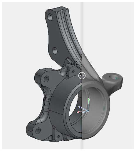 Comparación de los datos originales escaneados en 3D y el modelo CAD en 3D.