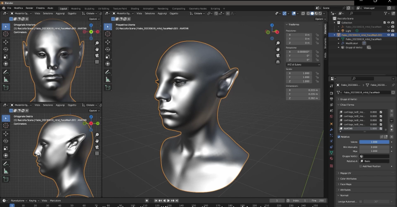 Esculpiendo el modelo 3D para añadir rasgos de Avatar en Blender.