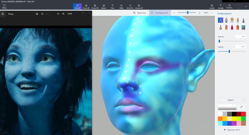 Añadiendo manualmente colores similares a los de Avatar en Paint 3D.